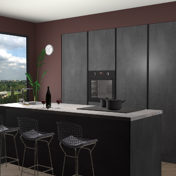 Beton Zwarte greeploze keuken Rusiec 70806