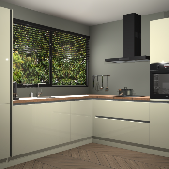 Magnolia hoogglans greeploze keuken Vogar 82440