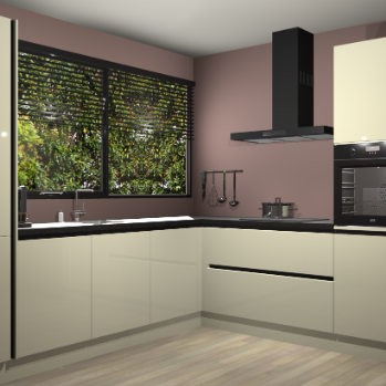 Magnolia hoogglans greeploze keuken Vogar 82683