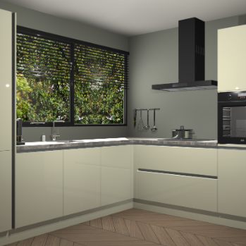 Magnolia hoogglans greeploze keuken Vogar 82686