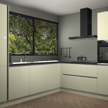 Magnolia hoogglans greeploze keuken Vogar 82698