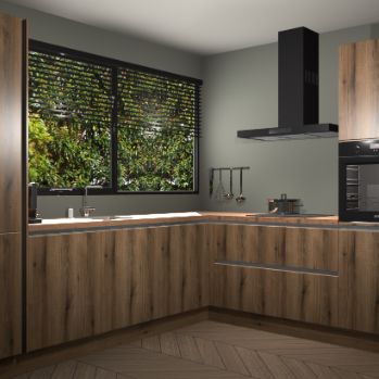 Goud eiken greeploze keuken Vogar 82466