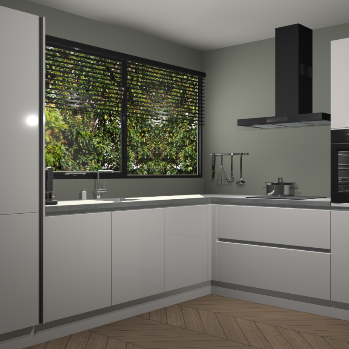 Zijdegrijze hoogglans greeploze keuken Vogar 82704