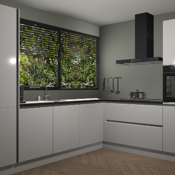 Zijdegrijze hoogglans greeploze keuken Vogar 82710