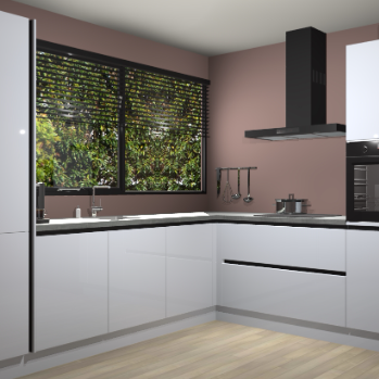 Witte hoogglans greeploze keuken Vogar 82659