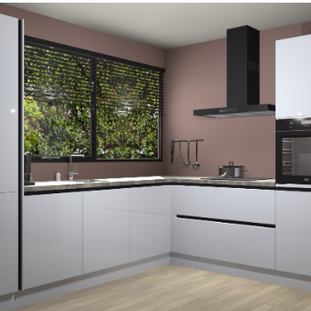 Witte hoogglans greeploze keuken Vogar 82779