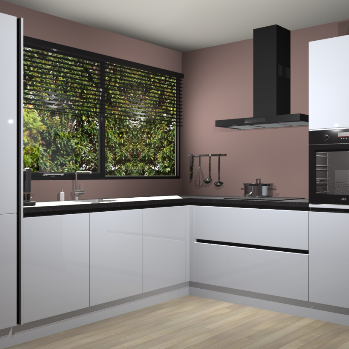 Witte hoogglans greeploze keuken Vogar 82791