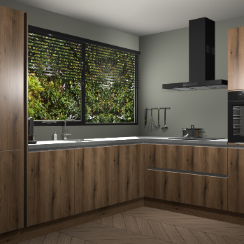 Goud eiken greeploze keuken Vogar 82478