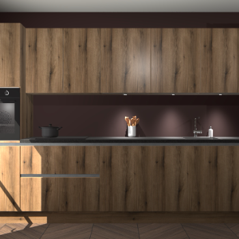 Goud eiken greeploze keuken Wels 59044