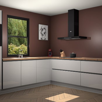 Zijdegrijze hoogglans greeploze keuken Lublin 64664