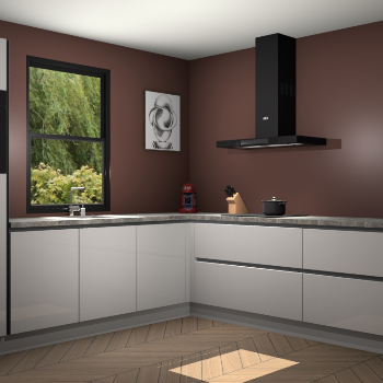 Zijdegrijze hoogglans greeploze keuken Lublin 64725