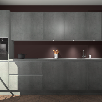 Beton parelgrijze greeploze keuken Wels 63240