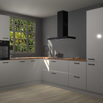 Zijdegrijze hoogglans keuken Radom 55227