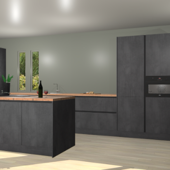 Beton zwarte greeploze keuken Krakor 79287