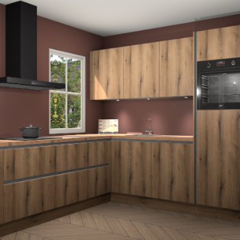 Goud eiken greeploze keuken Leeds 85081