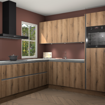 Goud eiken greeploze keuken Leeds 85087