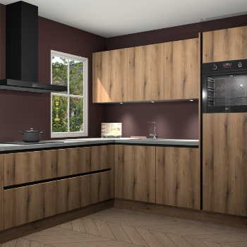 Goud eiken greeploze keuken Leeds 85090