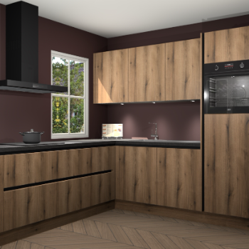 Goud eiken greeploze keuken Leeds 85096