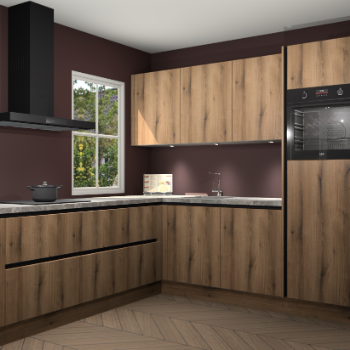 Goud eiken greeploze keuken Leeds 85103