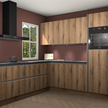 Goud eiken greeploze keuken Leeds 85113