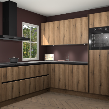 Goud eiken greeploze keuken Leeds 85116