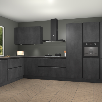 Beton Zwarte greeploze keuken Debrecen 70710