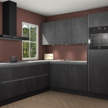 Beton zwarte greeploze keuken Leeds 87326