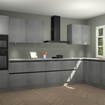 Beton parelgrijs greeploze keuken Graz 75096