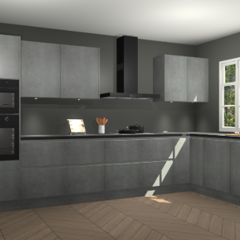 Beton parelgrijs greeploze keuken Graz 75107