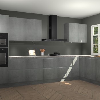 Beton parelgrijs greeploze keuken Graz 75121