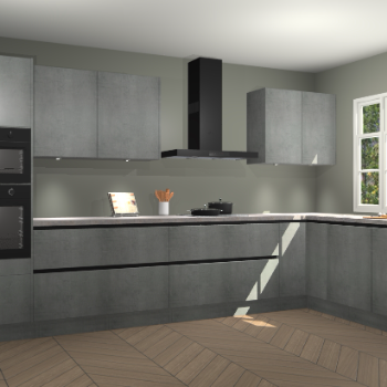 Beton parelgrijs greeploze keuken Graz 75179