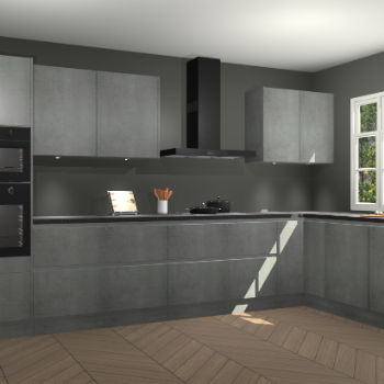 Beton parelgrijs greeploze keuken Graz 75234