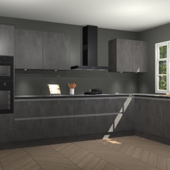 Beton antraciet greeploze keuken Graz 75488