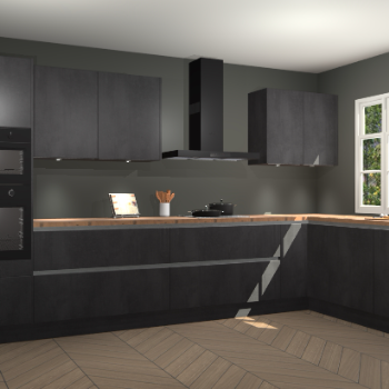 Beton zwarte greeploze keuken Graz 75496