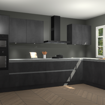 Beton zwarte greeploze keuken Graz 75512