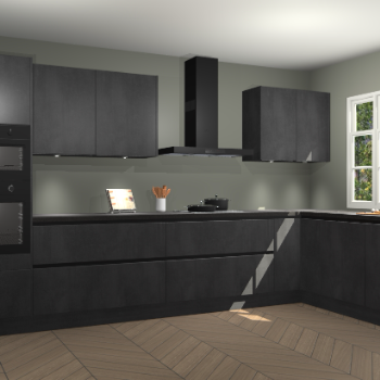 Beton zwarte greeploze keuken Graz 75622