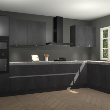 Beton zwarte greeploze keuken Graz 75638