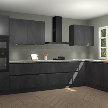 Beton zwarte greeploze keuken Graz 75641