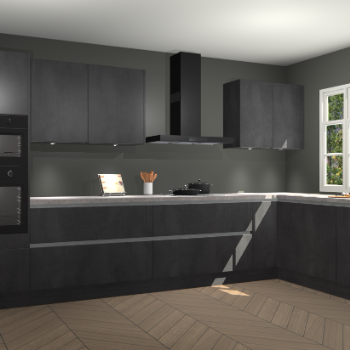 Beton zwarte greeploze keuken Graz 75680