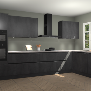 Beton zwarte greeploze keuken Graz 75683