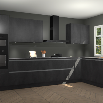 Beton zwarte greeploze keuken Graz 75693