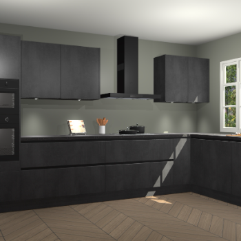 Beton zwarte greeploze keuken Graz 75696