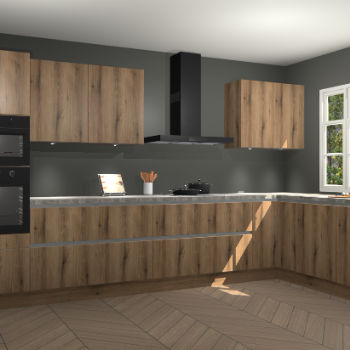 Goud eiken greeploze keuken Graz 71825