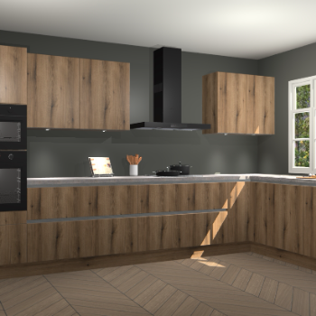 Goud eiken greeploze keuken Graz 71845