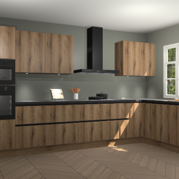 Goud eiken greeploze keuken Graz 71867