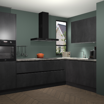 Beton Zwarte greeploze keuken Vlaanderen 49014