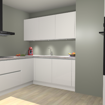 zijdegrijze Hoogglans  greeploze keuken Noorwegen 46760