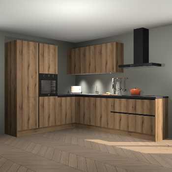 Goud eiken greeploze keuken Parla 84251