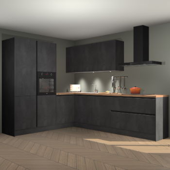 Beton zwarte greeploze keuken Parla 90901