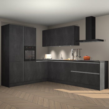 Beton zwarte greeploze keuken Parla 90912